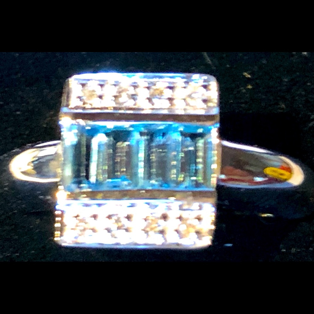 Genuine Blue Topaz & Diamond WG Ring - Picture 2 of 3